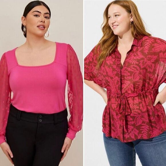 Torrid Lot of 2 Tops Blouses Plus Size 4X Womens Shirts Floral Polka Dot Sheer - Picture 1 of 13